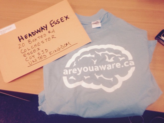 BIST areyouaware t-shirt and envelop to Headway