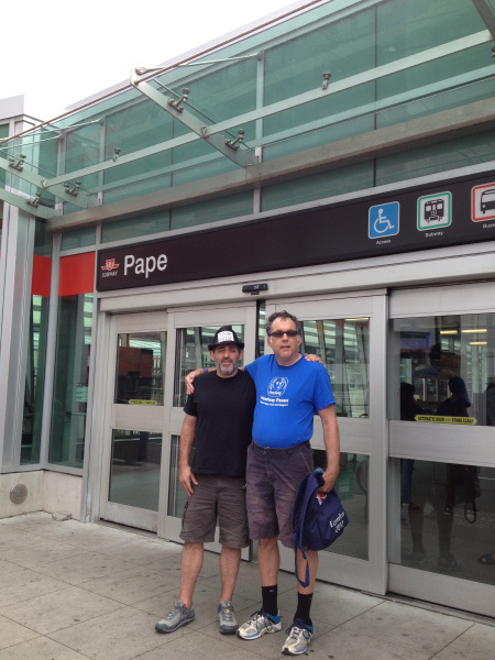 Rob and David Smith, mentor's coordinator at CHIRS in front of Pape subway station