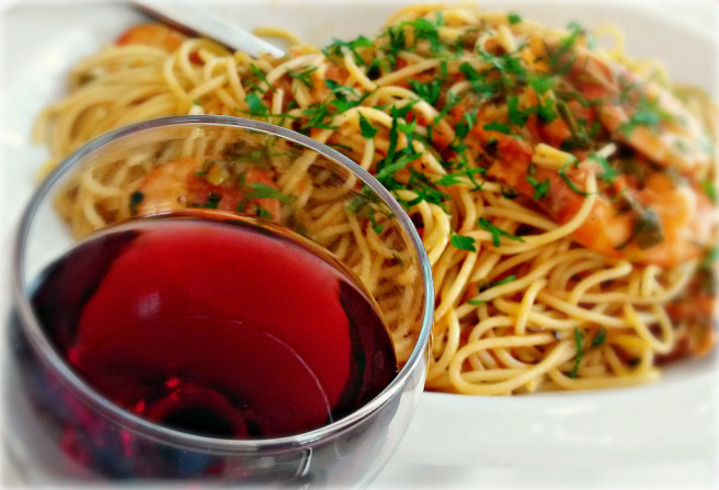 pasta and red wine