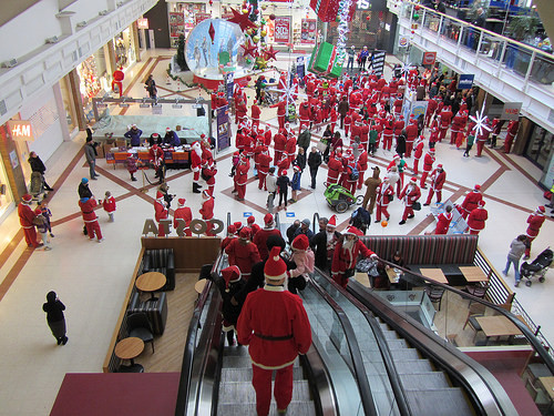 Santas in a mall