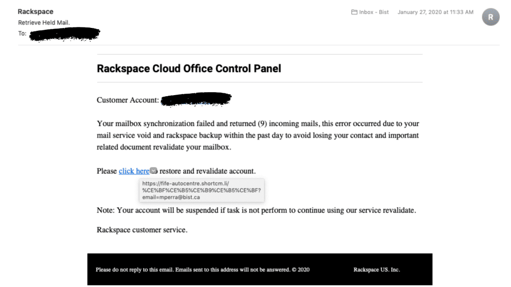 Spam email from Rackspace