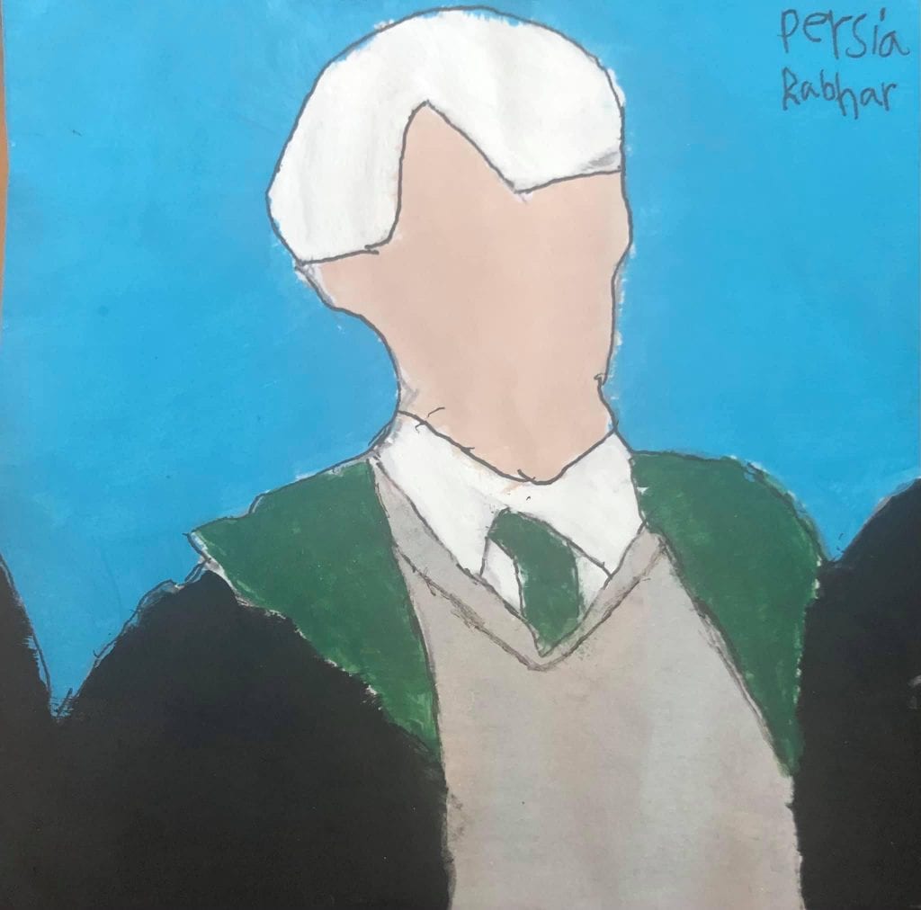 painting of a person in a school uniform