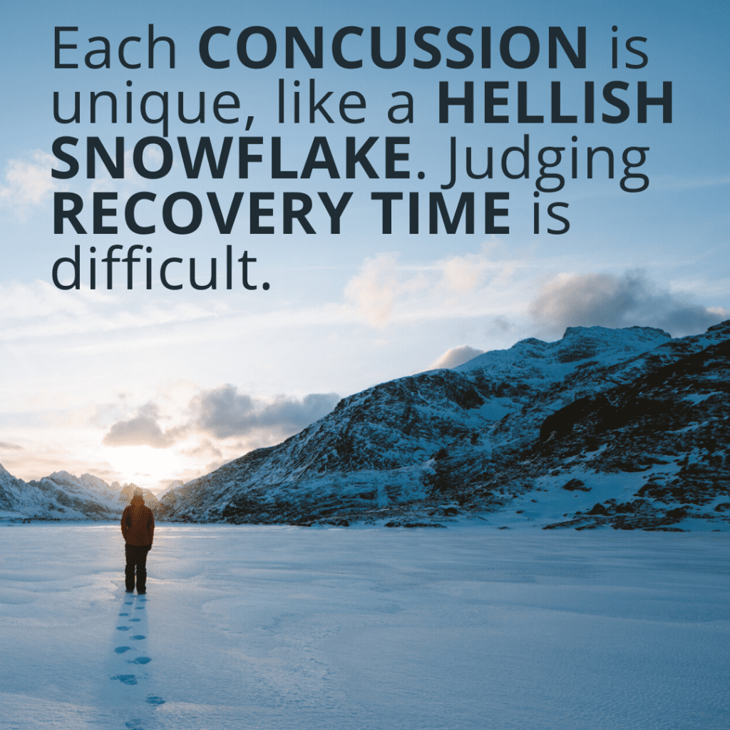 Each concussion is unique, like a hellish snowflake, and judging recovery time is difficult, even for specialists.-3