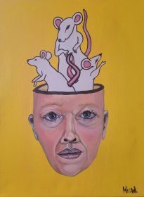 painting of a head with mice coming out of it